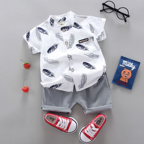 2pcs Baby Boy 95% Cotton Short-sleeve All Over Feather Print Button Up Shirt and Solid Shorts Set Only $9.59 PatPat US Mobile
