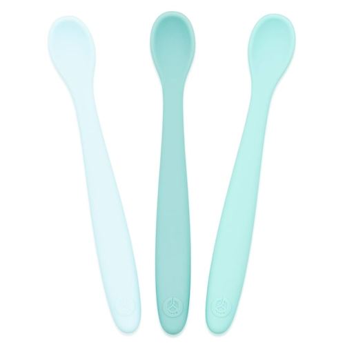WeeSprout Silicone Baby Spoons - First Stage Infant Feeding Utensils With Soft-Tip, Bendable Kitchenware for Parent & Self-Feeding, Ultra-Durable, Dishwasher Safe, Travel Case, Set of 3