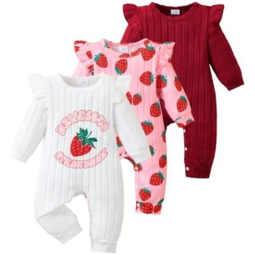 SUNNY PIGGY Baby Girl Clothes 3‑Pack Long Sleeve Romper Infant Outfits