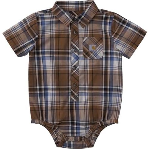 Carhartt baby-boys Short Sleeve Plaid Woven Bodysuit With Collar