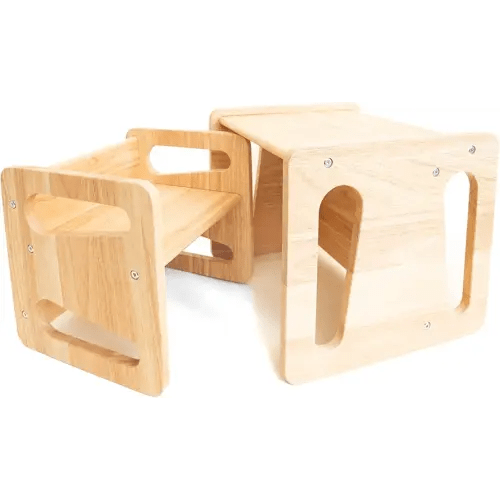 Montessori Weaning Table and Chair Set - Solid Wooded Toddler Table - Cube Chairs for Toddlers - Real Hardwood - Kids Montessori Furniture