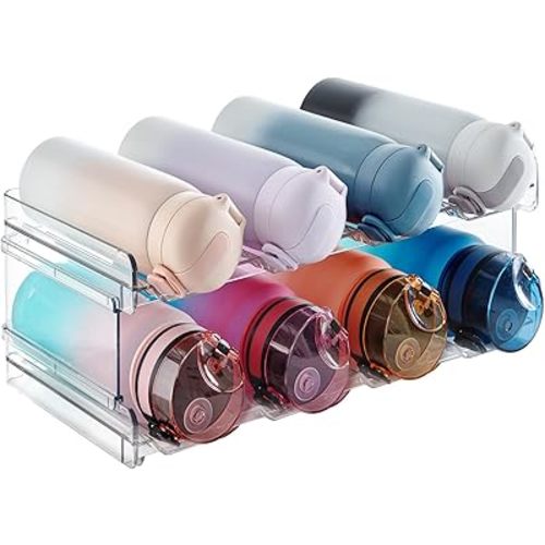 Lifewit Stackable Water Bottle Organizer for Cabinet, Plastic Bottle Holder Fits Bottles & Tumblers up to 3.8" Diameter, Pantry, Countertop & Fridge, 2 Tier Holds 8 Bottles