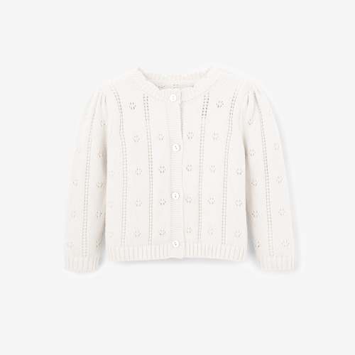 White Pointelle Knit Baby Cardigan – Elegant Baby