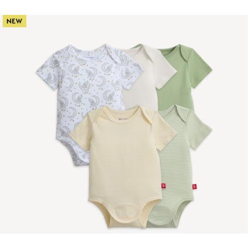 Magnetic 5-Pack Organic Cotton Bodysuit - Green Yellow Combo - 9-12M and/or 6-9M