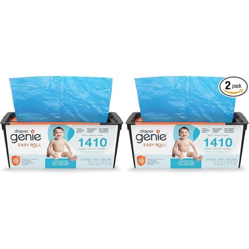 Diaper Genie Easy Roll Refill | 30 Bags Per Refill | Holds Up to 1410 Newborn Diapers | Odor Control | Diaper Pail Refill Bags | Fits Diaper Genie Signature & Platinum Pails (Pack of 2)