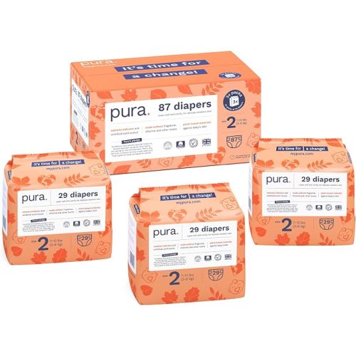 Pura Hypoallergenic Diapers, Size 1 (4-11lbs), Newborn, Totally Chlorine Free, Wetness Indicator, Suitable for Sensitive Skin, Soft Organic Cotton Comfort, Overnight, 3 Packs of 32 (96 Baby Diapers)