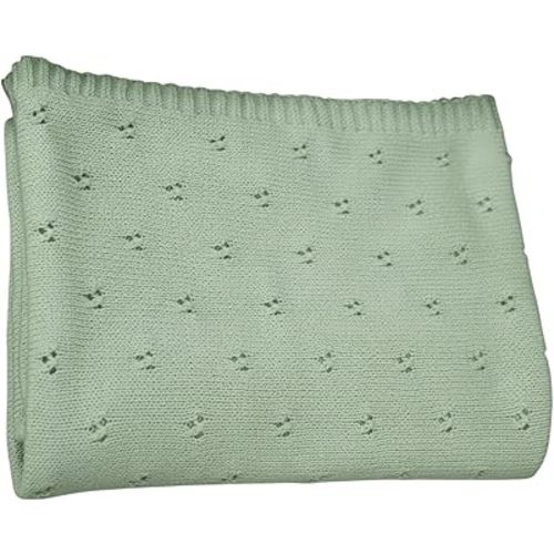 Baby Knit Blanket, 100% Cotton Eyelet Patterns, Soft, Cozy, Lightweight Swaddle for Newborn & Infant Swaddling Beige Neutral, Perfect Baby Shower Ideas Sage Green 30x30