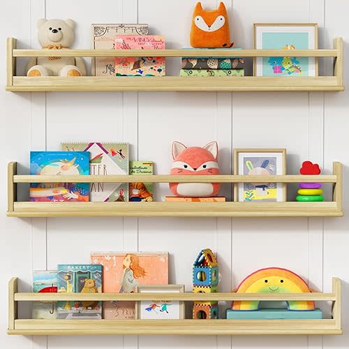 Harwaya Wooden Wall Bookshelf for Kids Room, (36 Inch Long, 3-Pack)
