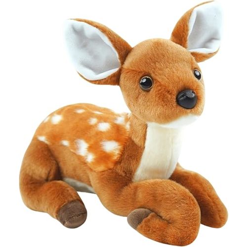 Realistic Deer Stuffed Animals,10 Inch Female Stuffed Deer Plush Toy,Lying Position Brown Deer Wild Animals,Soft Cuddly Toys Decoration for Christmas Birthday