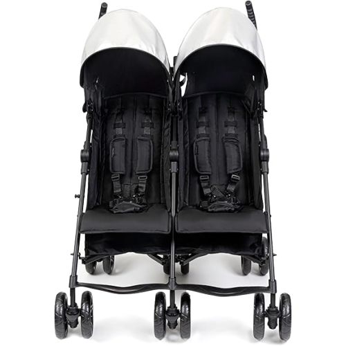 Summer Infant 3Dlite Folding Lightweight Side by Side Double Stroller with 5-Point Safety Harness for Infants and Toddlers, Black