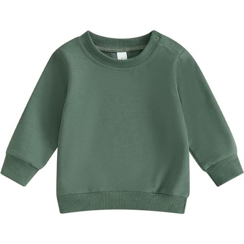 Toddler Baby Boy Girl Long Sleeve Crewneck Pullover Sweatshirt Sweater Outfits Solid Color Casual Clothes