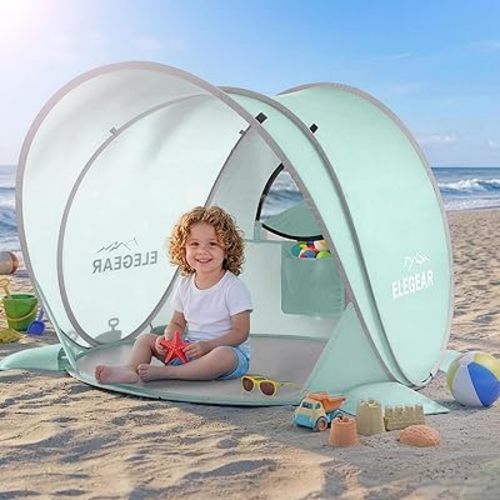 Elegear Pop Up Baby Beach Tent with Mini Canopy, CumbreX™ UPF 50+ UV Protection Baby Tent Sun Shelter, 1S Setup Portable Baby Beach Essentials Shade for Infant Toddler Outdoor Indoor Play - Green