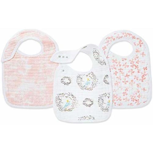 Aden + Anais Classic Snap Bib, 100% Cotton Muslin, Soft Absorbent 3 Layers, Adjustable, 9” X 12”, 3 Pack, Trail Blooms - Birdsong