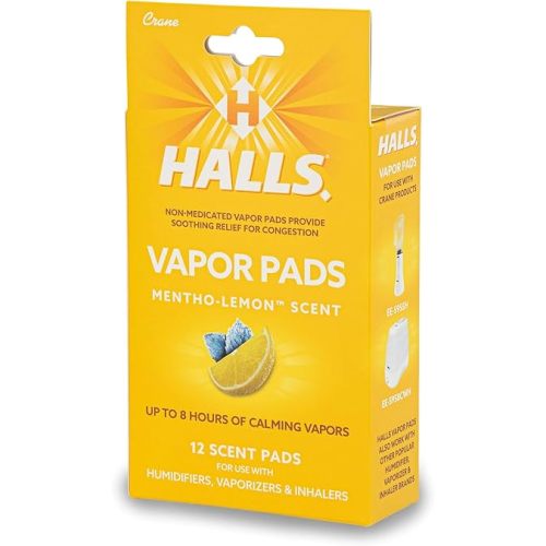 Crane Halls® Scented Vapor Pads, HSA Eligible Vapor Pads – 12 Count Mentho-Lemon Yellow – Up to 8 Hours of Soothing Vapors – for Use with Humidifiers, Steam Inhalers & Vaporizers