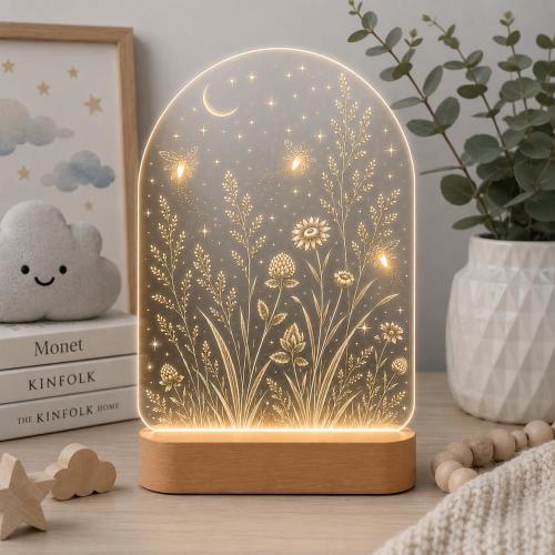 Wildflower Firefly Acrylic LED Night Light, Fireflies Meadow Nursery Lamp, Glowing Floral Desk Decor, Whimsical Night Lamp, GIFT 2026