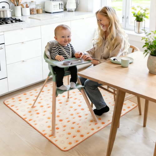 51.2" Waterproof Baby Splat Mat for Under High Chair, Large Polyester Floor Protector Mat, Washable Anti-Slip Splash Pad for Feeding Time