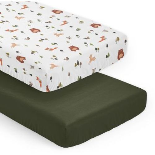 Sweet Jojo Designs Boy, Girl, Unisex/Gender Neutral Fitted Crib Sheets Set Woodland Animal Pals Green, Beige, Brown & Orange 2pc