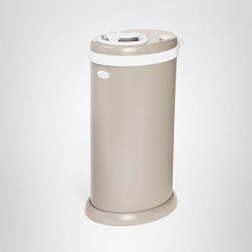 Ubbi Stainless Steel Diaper Pail, Odor Locking, No Special Bag Required, Award-Winning, Registry Must-Have, Taupe