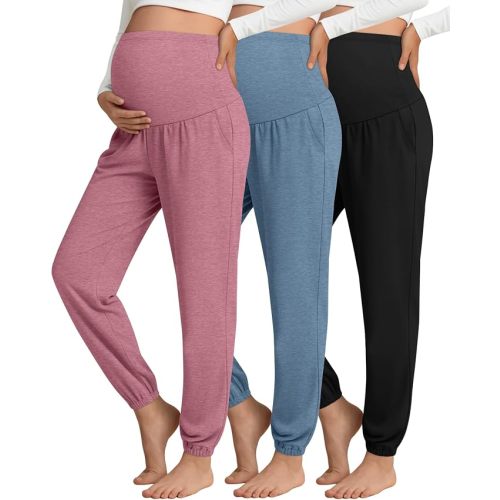 3 Pack Women's Maternity Pants Maternity Jogger Sweatpants Over The Belly Stretchy Pregnancy Pants with Pockets