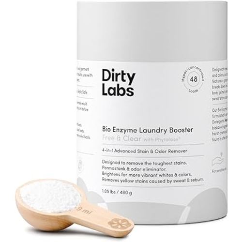 Dirty Labs | Scent Free | Bio Enzyme Laundry Booster | 48 Loads (1 lb) | Hyper Concentrated | High Efficiency & Standard Machine Washer | Nontoxic, Biodegradable | Stain & Odor Removal Enzyme Booster