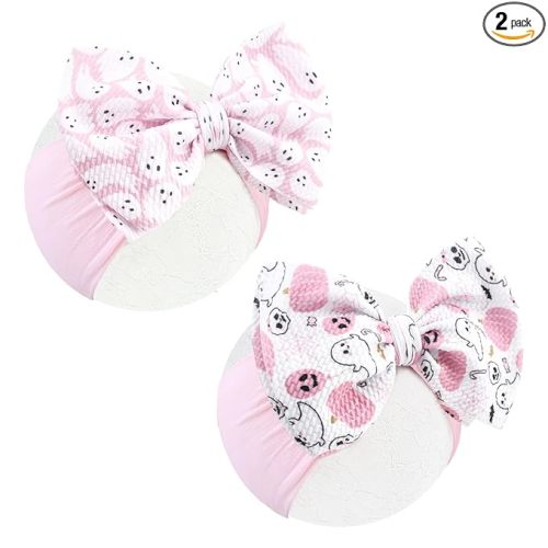 YanJie Halloween Baby Headbands Bow Ghost Hair Bow Baby Pink Halloween Bow baby White Halloween Bows Newborn Bows Infant Halloween Hair Accessorie