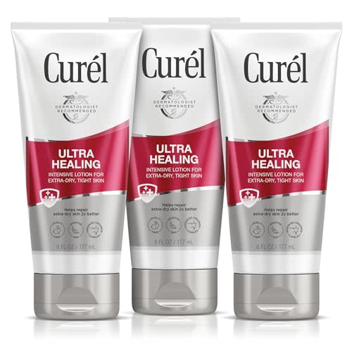 Curel Ultra Healing Intensive Fragrance-Free Lotion For Extra-Dry Skin, Ideal for Sensitive Skin, Cruelty Free, Paraben Free, Dermatologist Recommended, 6 Oz, Pack of 3