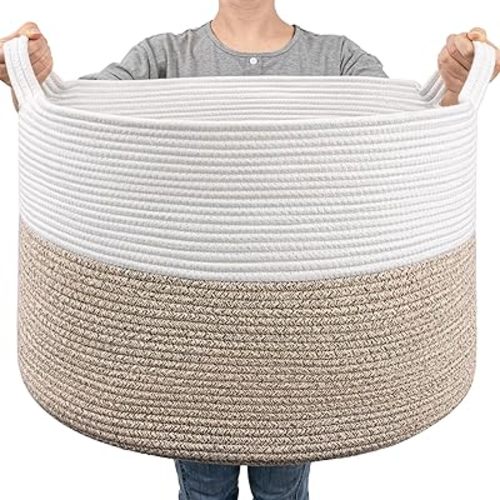 Goodpick Large Cotton Rope Basket, 83L Big Woven Storage, Blanket Organizers and Storage, Baby Nursery Laundry Basket, Extra Large Toy Bin for Storage, 21.7 x 13.8 inches