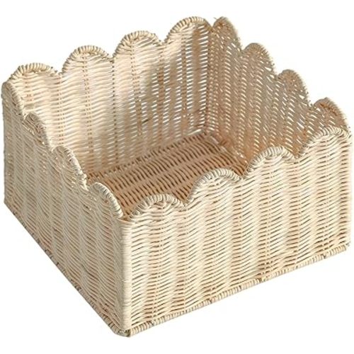 Scalloped Edge Basket, Wicker Storage Baskets, Hand Woven Baskets for Shelves,Natural Baskets for Organizing (Rattan(S-9.5" L x 9.5" W x 5.6" H))