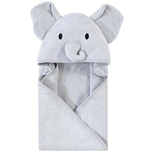 Touched by Nature Unisex Baby Organic Cotton Animal Face Hooded Towels, Gray Elephant, One Size