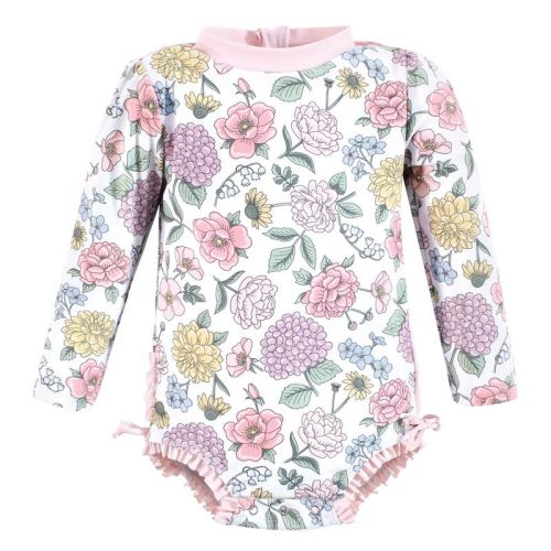 Hudson Baby Girls Rashguard Baby Swimsuit, Vintage Blossom, 9-12 Months