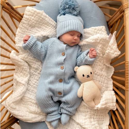 Classic Chunky Knit Jumpsuit - Powder Blue