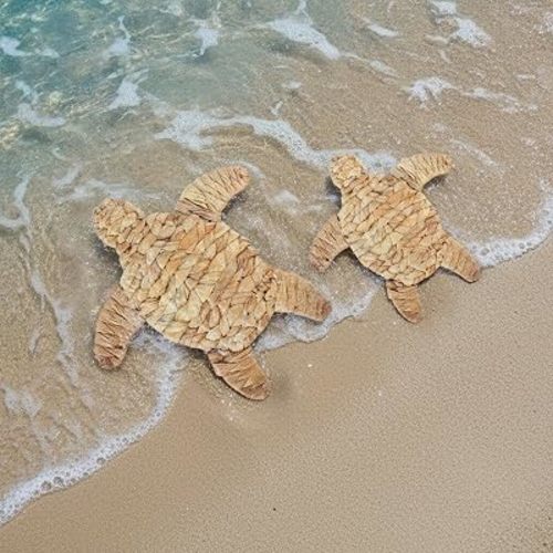 2 Pcs Sea Turtle Beach Theme Decor 2 Size Handmade Wicker Turtle Wall Decor Sea Life Hanging Wall Art Coastal Nautical Sculpture Table Decoration for Boho Bathroom Indoor Outdoor Ornament