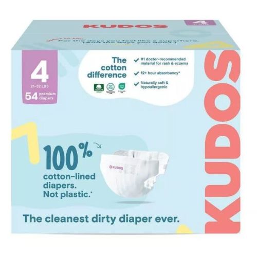 Kudos Chlorine Free Premium Diapers, Cotton-Lined, Size 4, 27 * 2=54 Count, 21-32 lbs