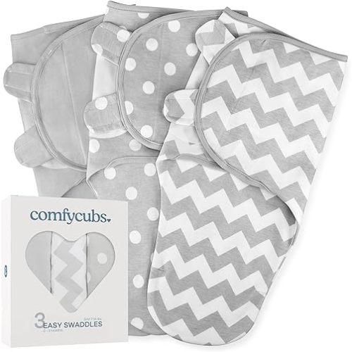 Comfy Cubs Swaddle Blanket Baby Girl Boy Easy Adjustable 3 Pack Infant Sleep Sack Wrap Newborn Babies (Small 0-3 Months, Grey)