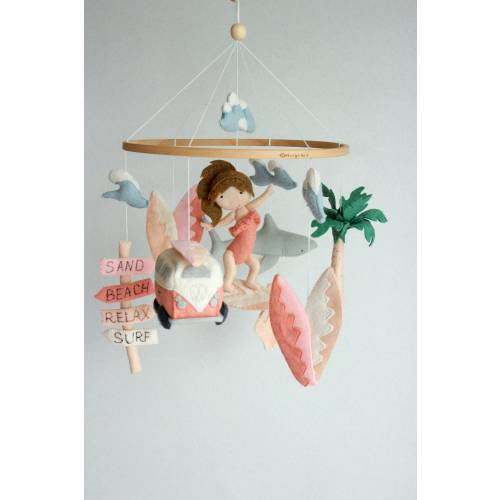 Surf baby mobile, beach baby mobile, surf camper van mobile