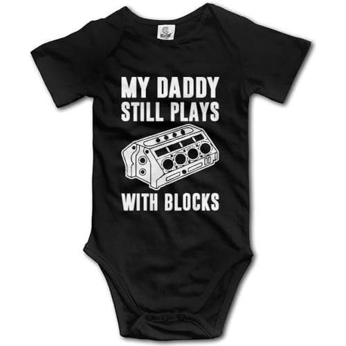 My Daddy Still Plays with Blocks Mechanics Baby Short Sleeve Bodysuit Infant Playsuit, 18-24 Months, Black
