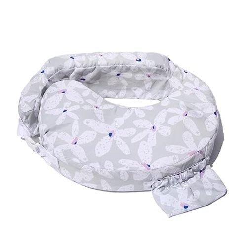 My Brest Friend Original Nursing Pillow Enhanced Ergonomics Essential Breastfeeding Pillow Support for Mom & Baby W/Convenient Side Pocket, Double Straps & Slipcover, Platinum Posies