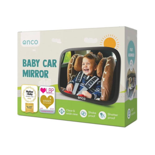Onco Baby Car Mirror Rear Facing - Double Award-Winning Convex Car Mirror for Baby, 100% Shatterproof & Shakeproof with 360° Rotation, Newborn Essentials (9.6 x 6.9 in)