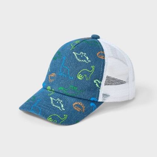 Boys' Dinosaur Denim Baseball Hat - Cat & Jack™️ Blue: Adjustable Midweight Mesh, Cotton, Recycled Polyester, Rayon