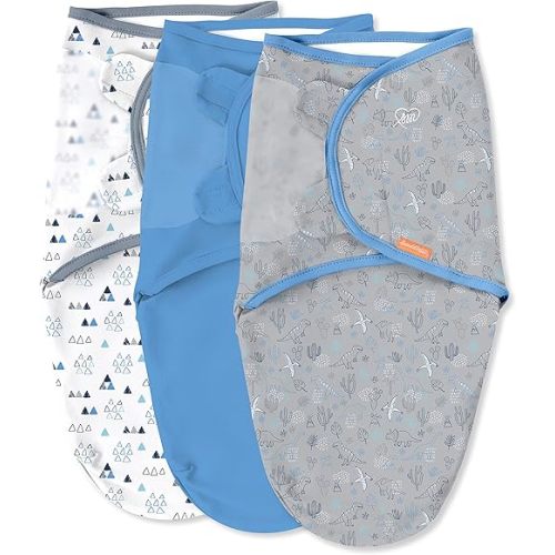 SwaddleMe by Ingenuity Original Swaddle, 100% Cotton, Improves Sleep & Calms Startle Reflex, 0-3 Months, 3-Pack - Dino Time