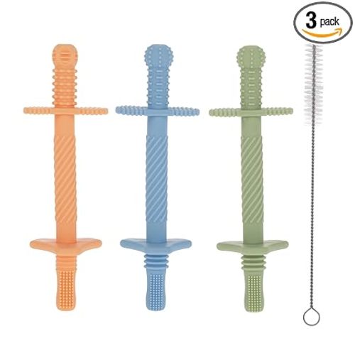 Nuby Sensory Silicone Tube Teethers - (3 Pack) Textured Infant and Baby Teether Toys - 3+ Months - Orange, Blue, and Green