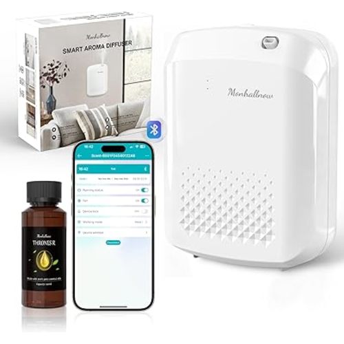 Waterless Essential Oil Diffuser, 2500 Sq Ft Coverage, Bluetooth App Control, No-Noise Wall Mounted Cold Air Scent Machine, 400ml Aromatherapy Diffuser for Home Hotel Office, Gift Idea, White