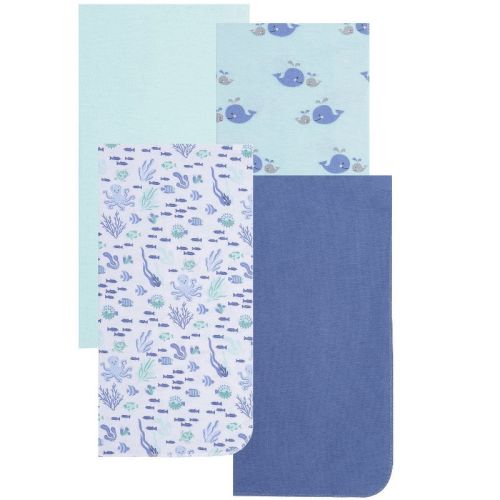 EVERYDAY KIDS 4-Pack Flannel Receiving Blankets – Soft Swaddle Set for Newborns with Ocean Animals, Fish, Octopus, Whales, Turtles, Coral Prints