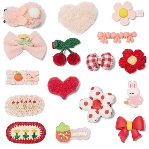 16 Pcs Hair Clips for Girls, Non-Slip Bows & Cute Hair Barrettes for Toddlers, Kids, & Teens, Assorted Pink & Red Hair Accessories for Baby Girls, Children's Gift Set for Fine or Thick Hair