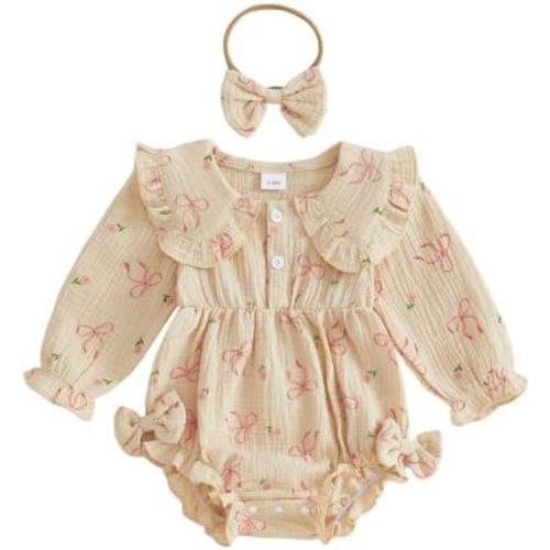 Newborn Baby Girls Clothes Floral Bow Doll Collar Ruffle Bubble Romper