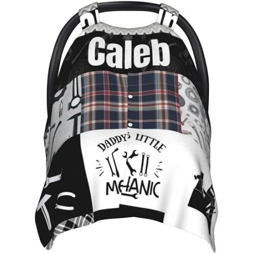 Personalized Baby Car Seat Canopy for Babies with Name, Custom Car Seat Covers for Baby Boys Girls, Mechanic Nursing Breastfeeding Stroller Cover Infant Carseat Canopies for Newborn