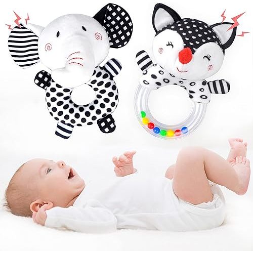 Baby Rattles 0-6 Months Newborn Toys Infant Toys 0-6 Months Rattles for Babies 0-6 Months Baby Toys 0-6 Months, Black and White High Contrast Baby Toys for 0 3 6 9 12 Months (Baby Rattles)