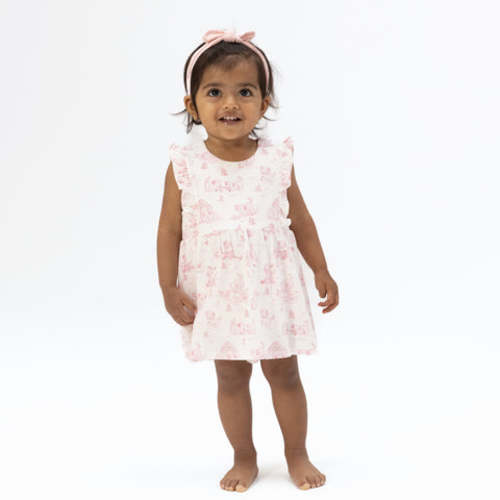 Puppy Toile Pink - Ruffle Bodysuit Dress