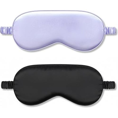 2Pack Silk Sleep Mask,IEKEODI Eye Mask for Sleeping，Elastic Blackout Eye Mask & Blindfold for Full Night's Sleep,Travel and Nap(Black+Purple)