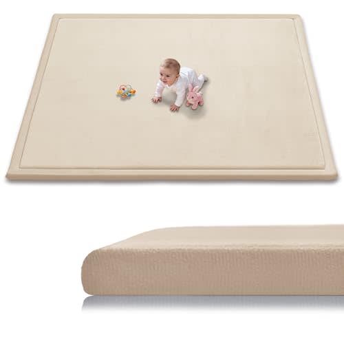 Baby Play Mat for Floor, 79'' x 71'' Thicken Foam Soft Padded Playmat for Tummy Time, Playpen Mat for Toddlers Infant Kids, Water-Repellent Coral Velvet, Non-Slip Bottom Safe for Crawling, Brown